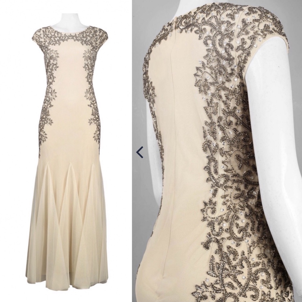 Adrianna Papell rainfall chiffon beaded sleeveless long dress - Picture 3 of 5